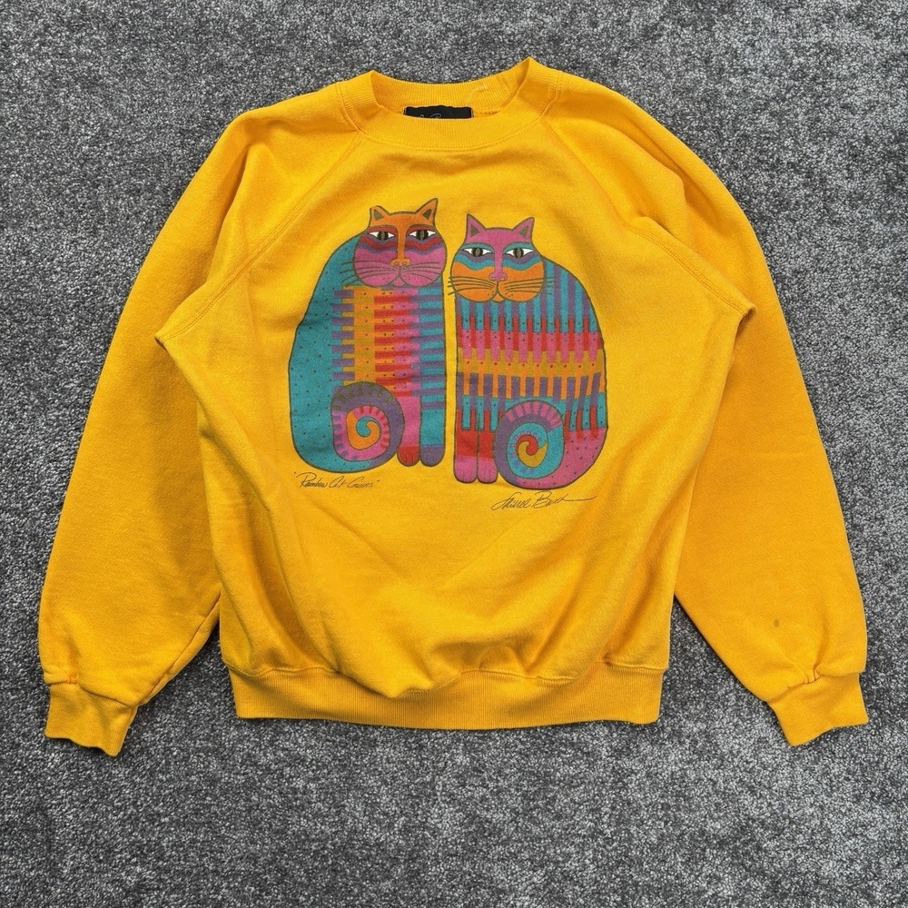 Vintage 90s Laurel Burch Sweatshirt Size Large Rainbow Cat Cousins Pullover USA